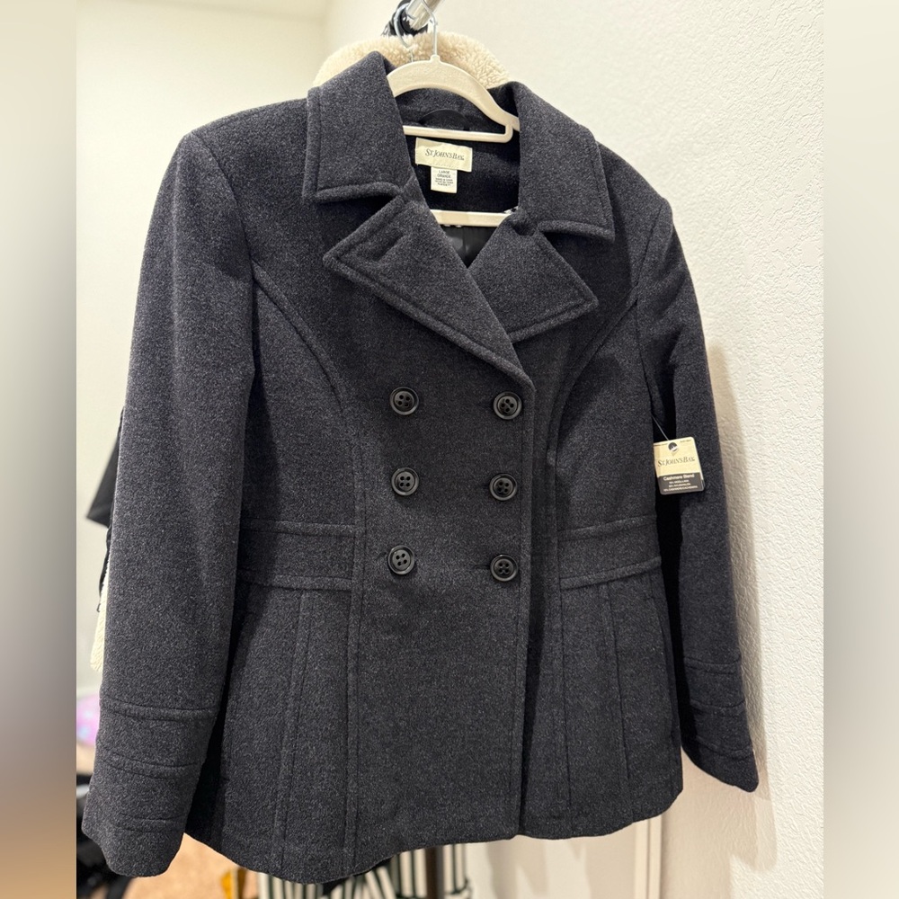 St. John's Bay cashmere blend Charcoal Double-Breasted Pea Coat